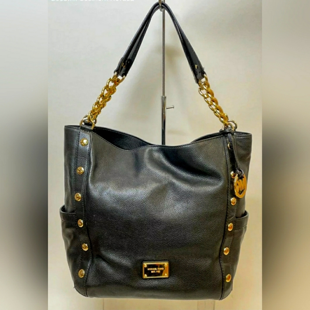 Michael Kors MK Delancy Black Chain Link Tote Bag Purse